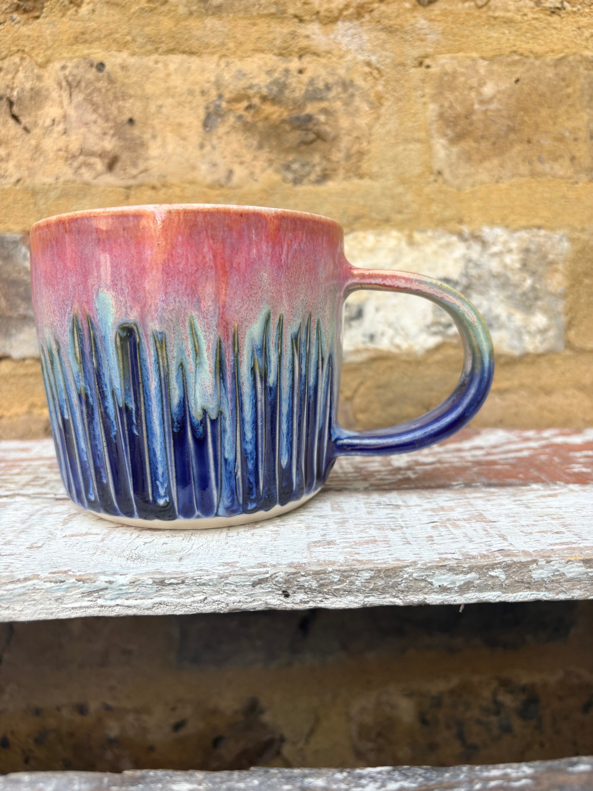 “good vibes only" "fuck off" mug (pink night sky)