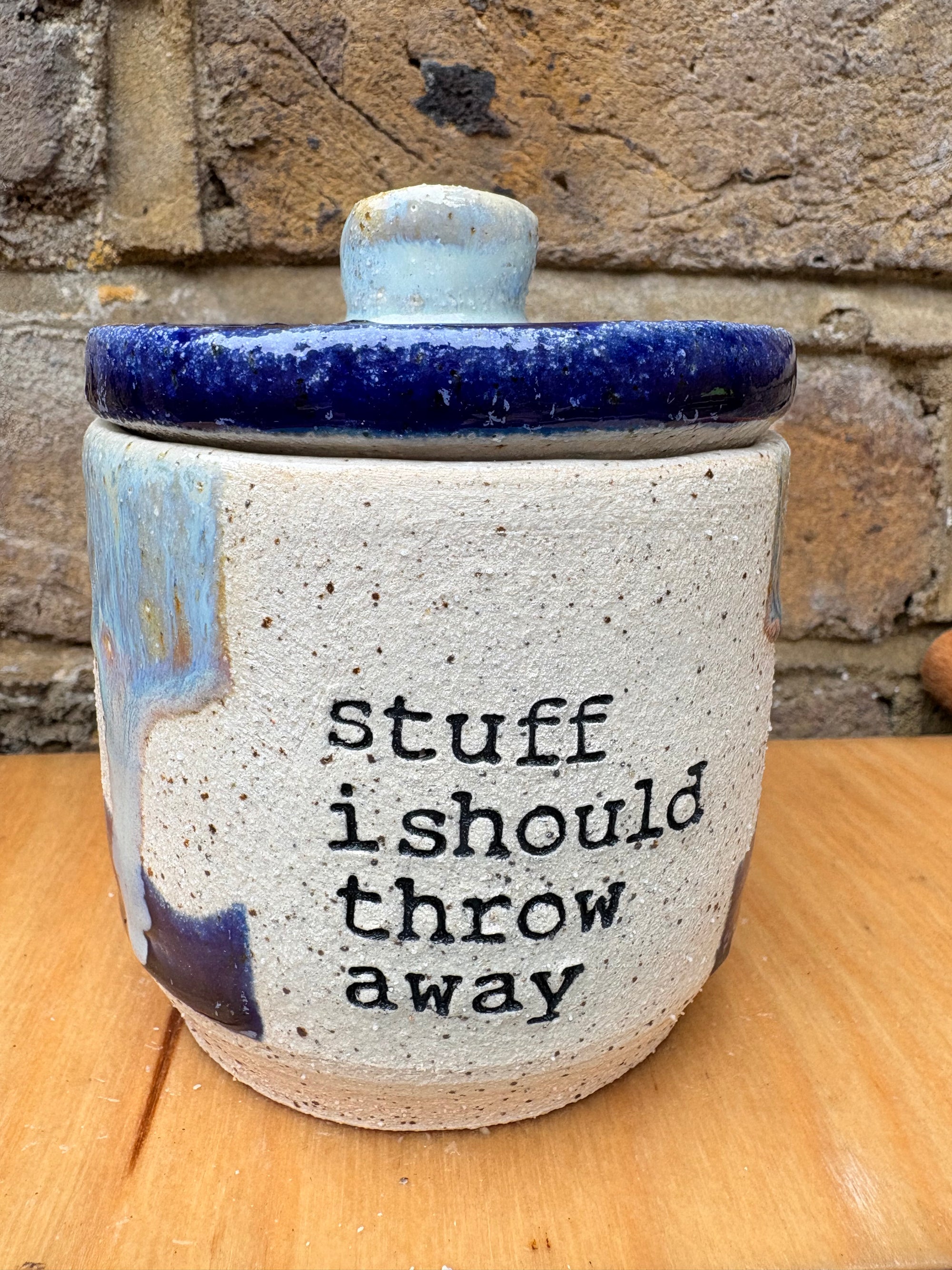“stuff i should throw away" lidded pot (blue night sky)