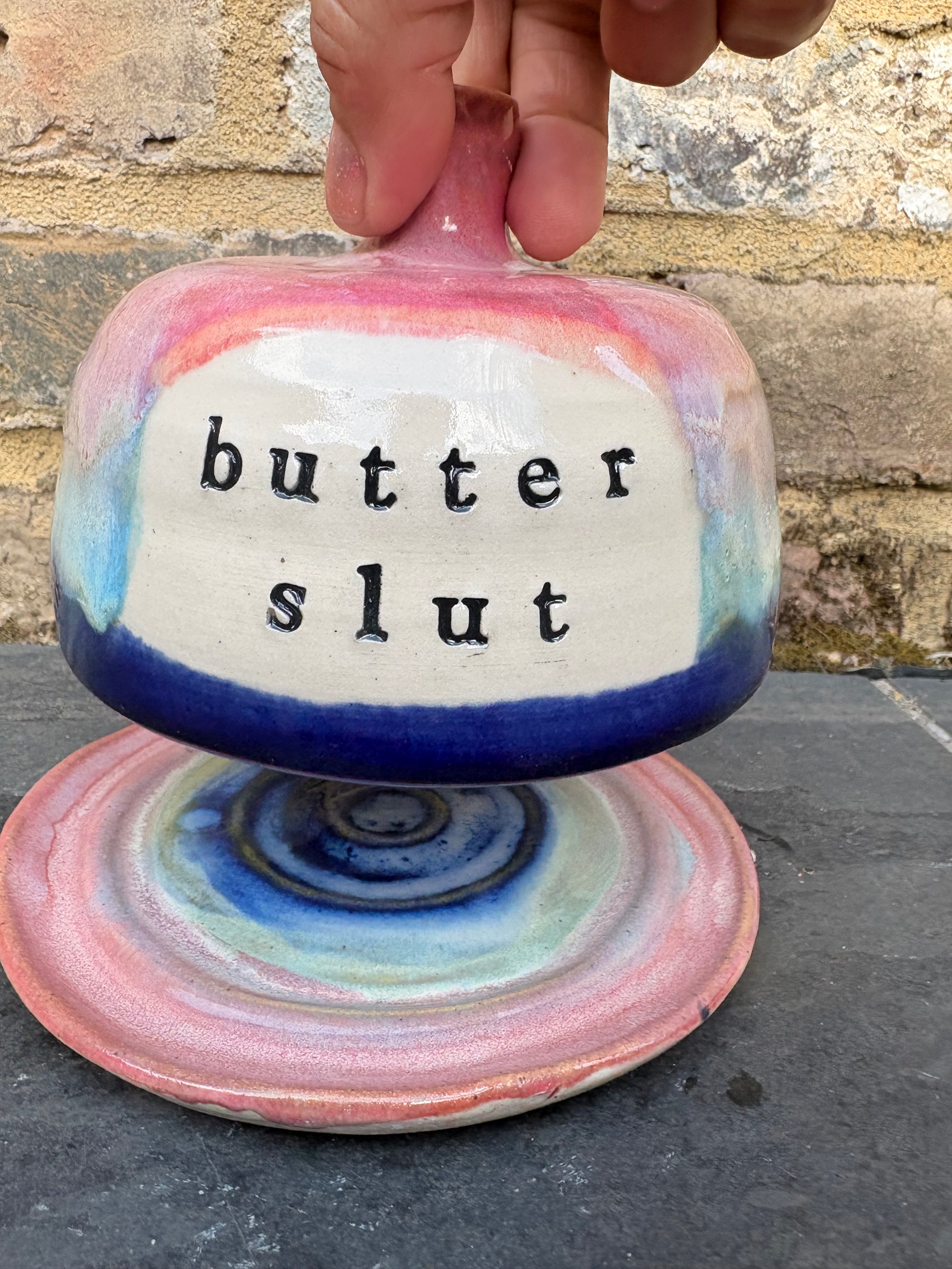 Butter Dish (butter slut, pink night sky, cream clay, knob)