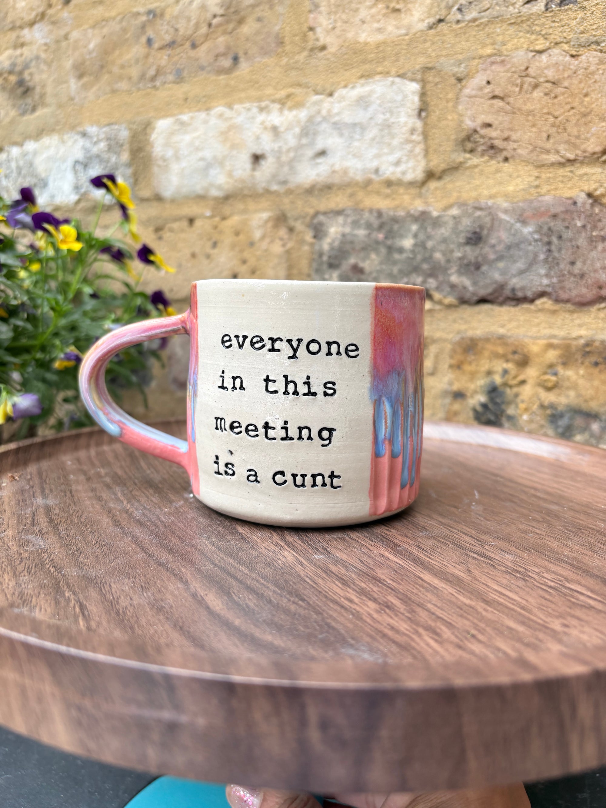"I 🩷 meetings” "everyone in this meeting is a cunt" mug (pinks, medium)