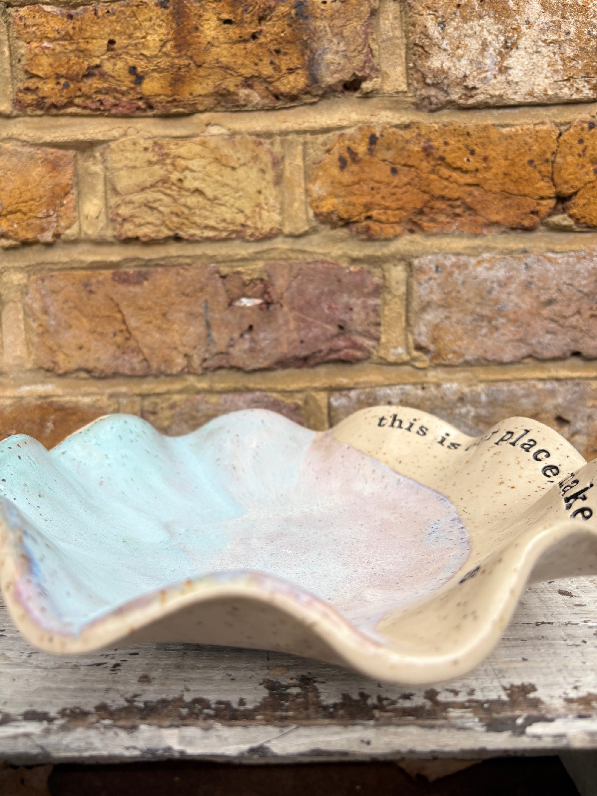 "this is our place, we make the rules" handmade ceramic dish