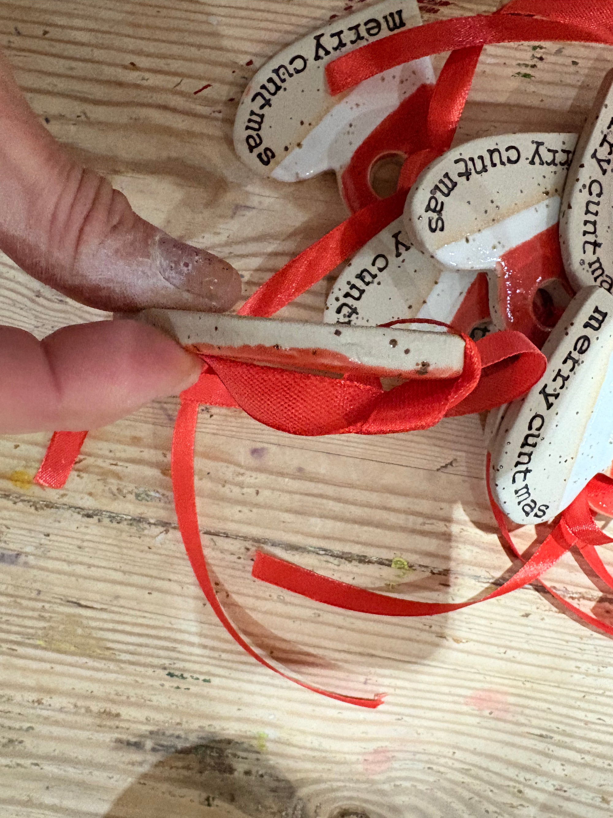 “merry cuntmas” hanging decoration (red and white, large)