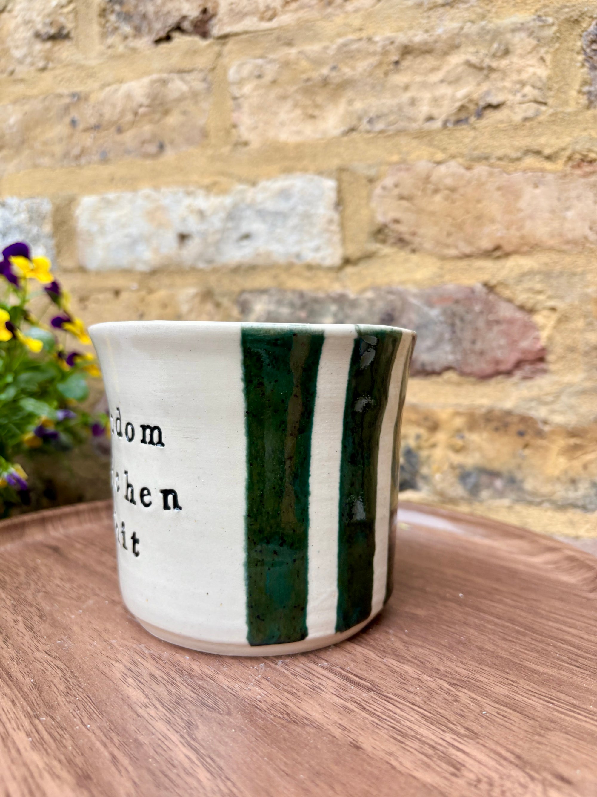 "random kitchen shit" utensil holder (green stripe)