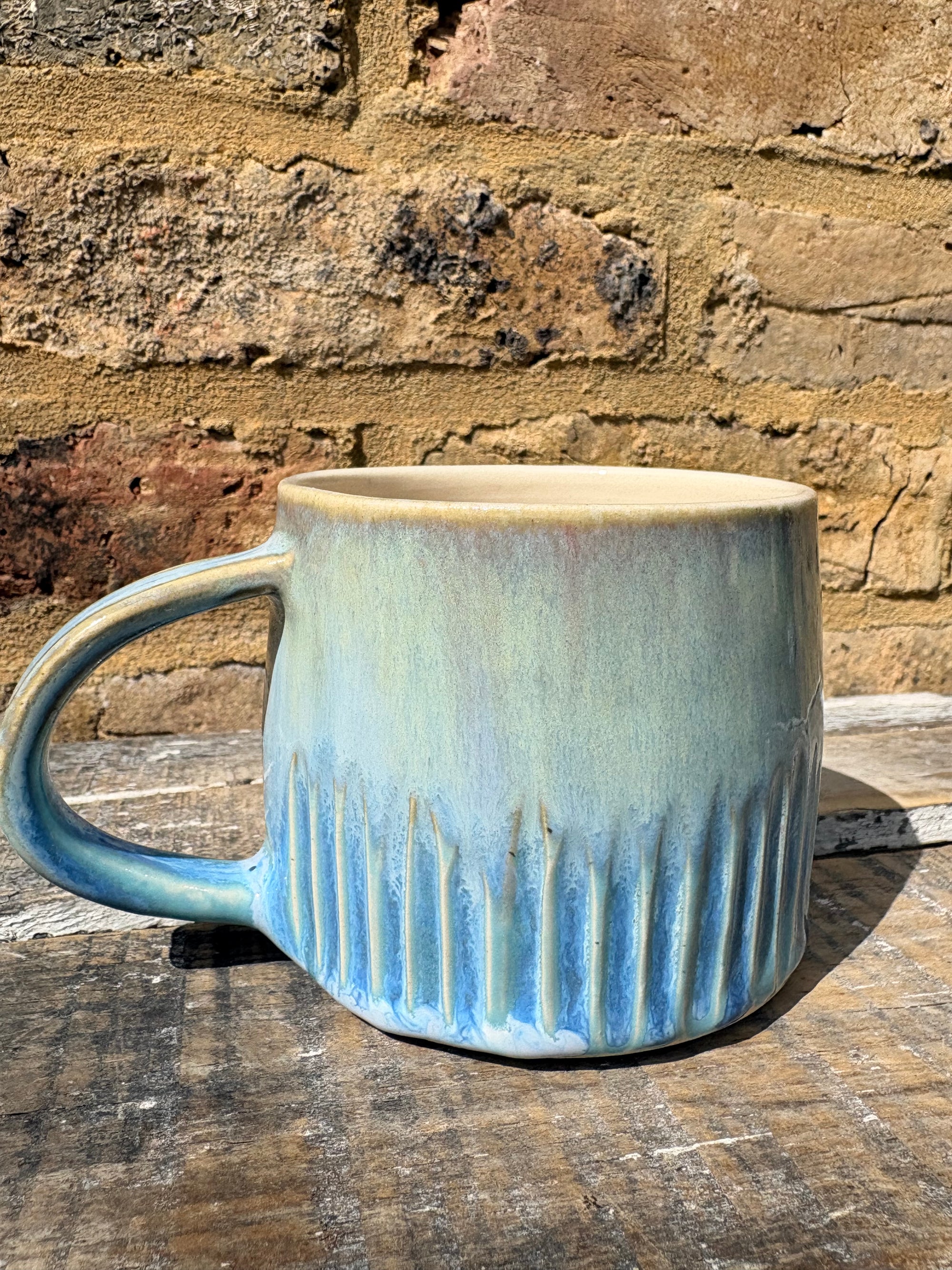 ""there's no "h" in "aitch" except that one" mug (blues)