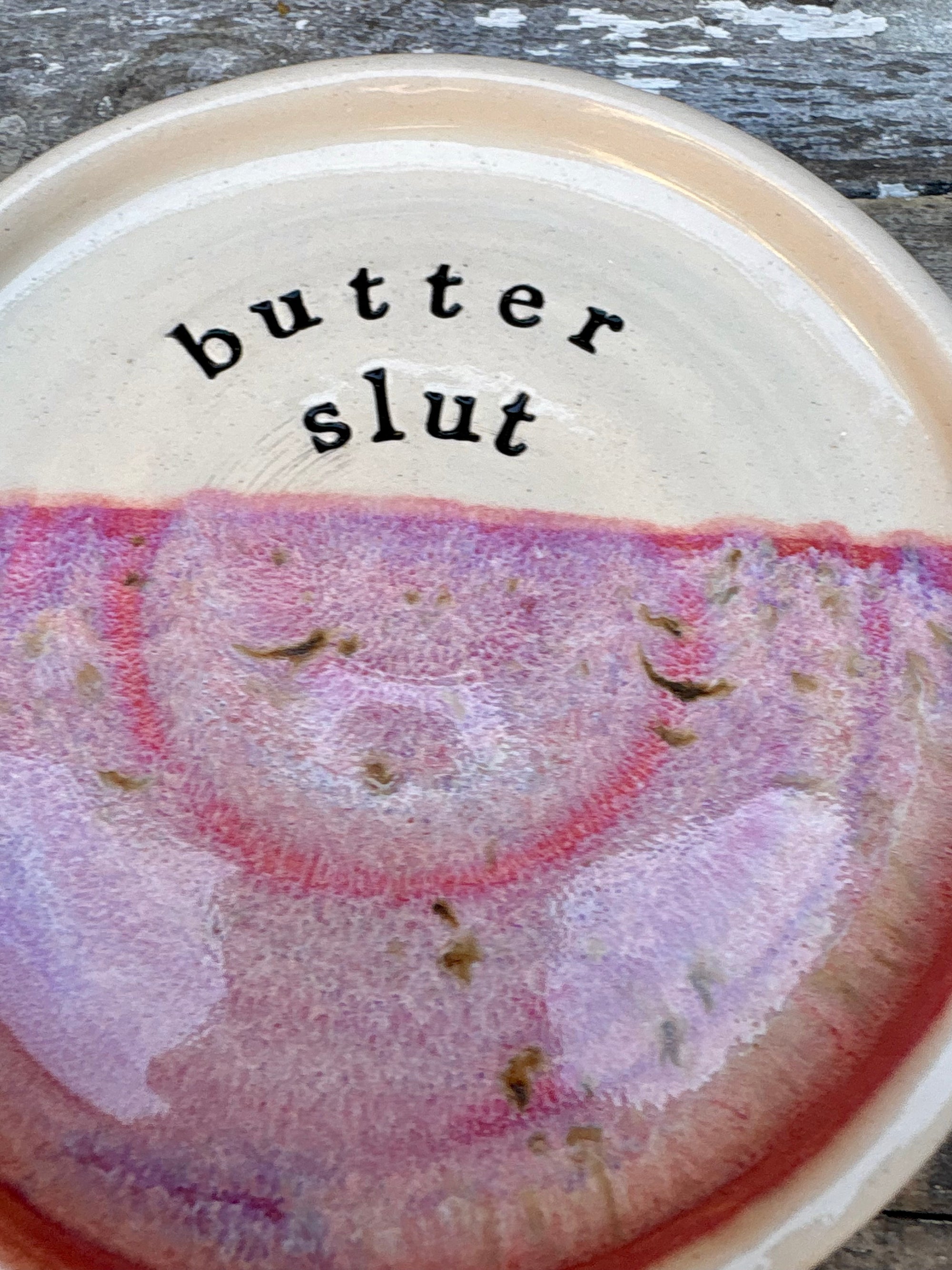 Butter Dish (butter slut, pink, cream clay, knob)