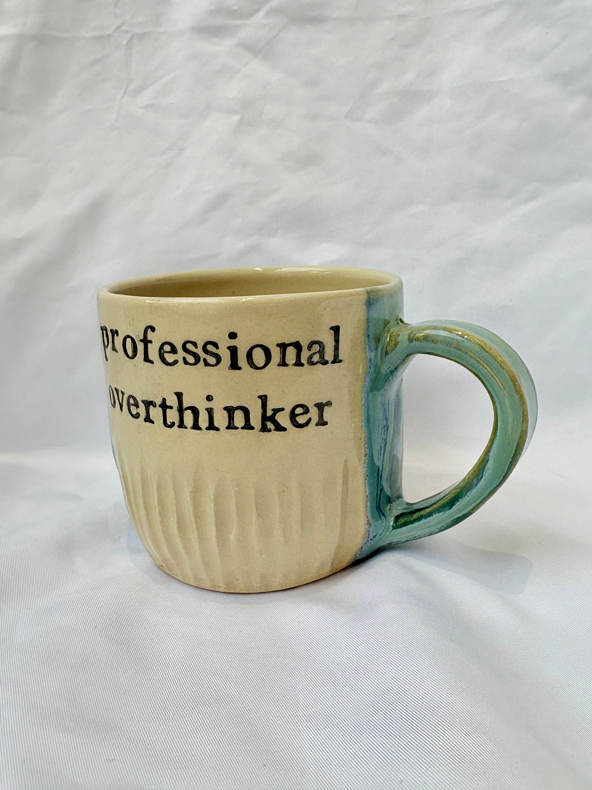 "professional overthinker" handmade mug