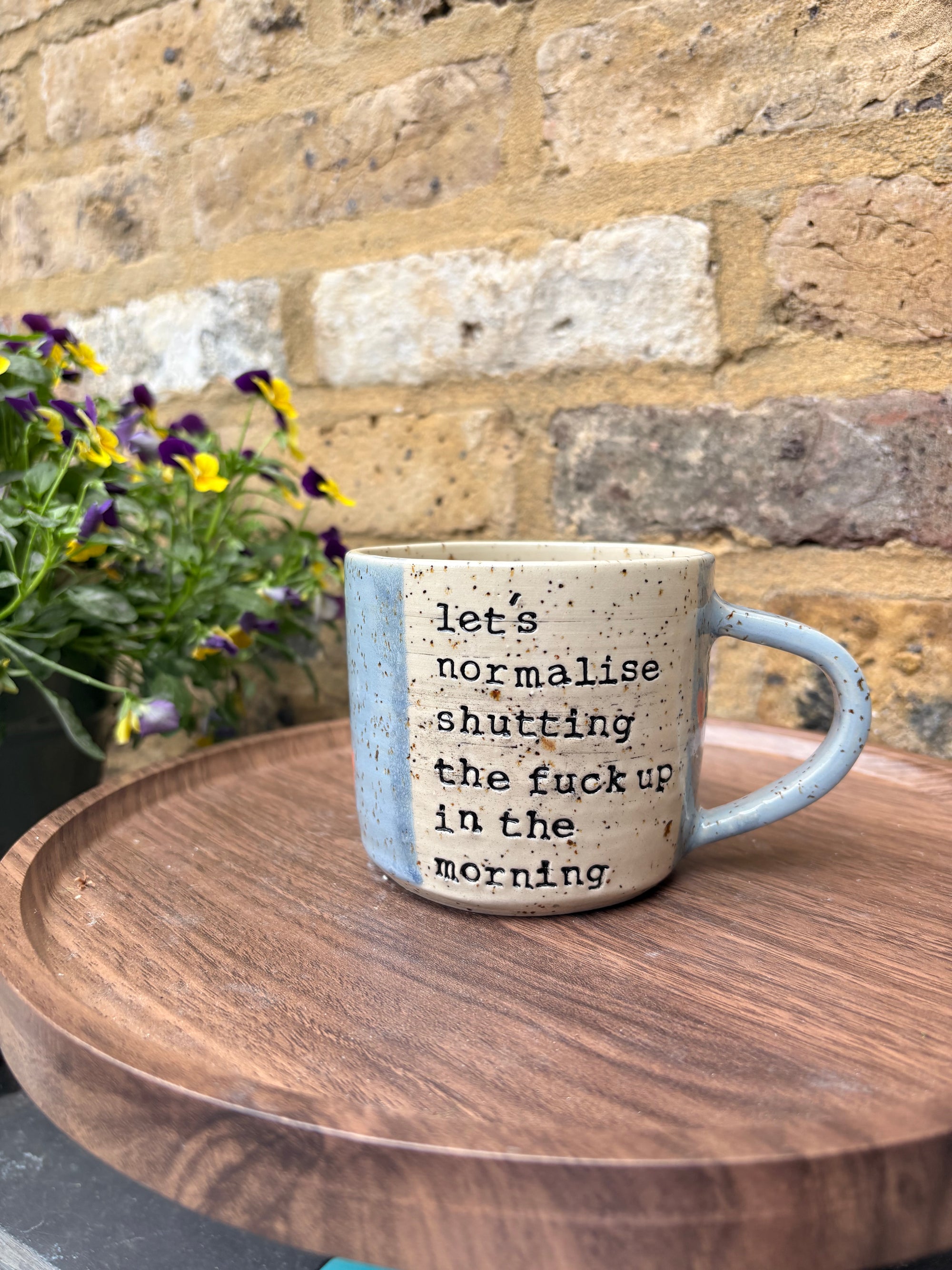 "Let’s normalise shutting the fuck up in the morning" mug