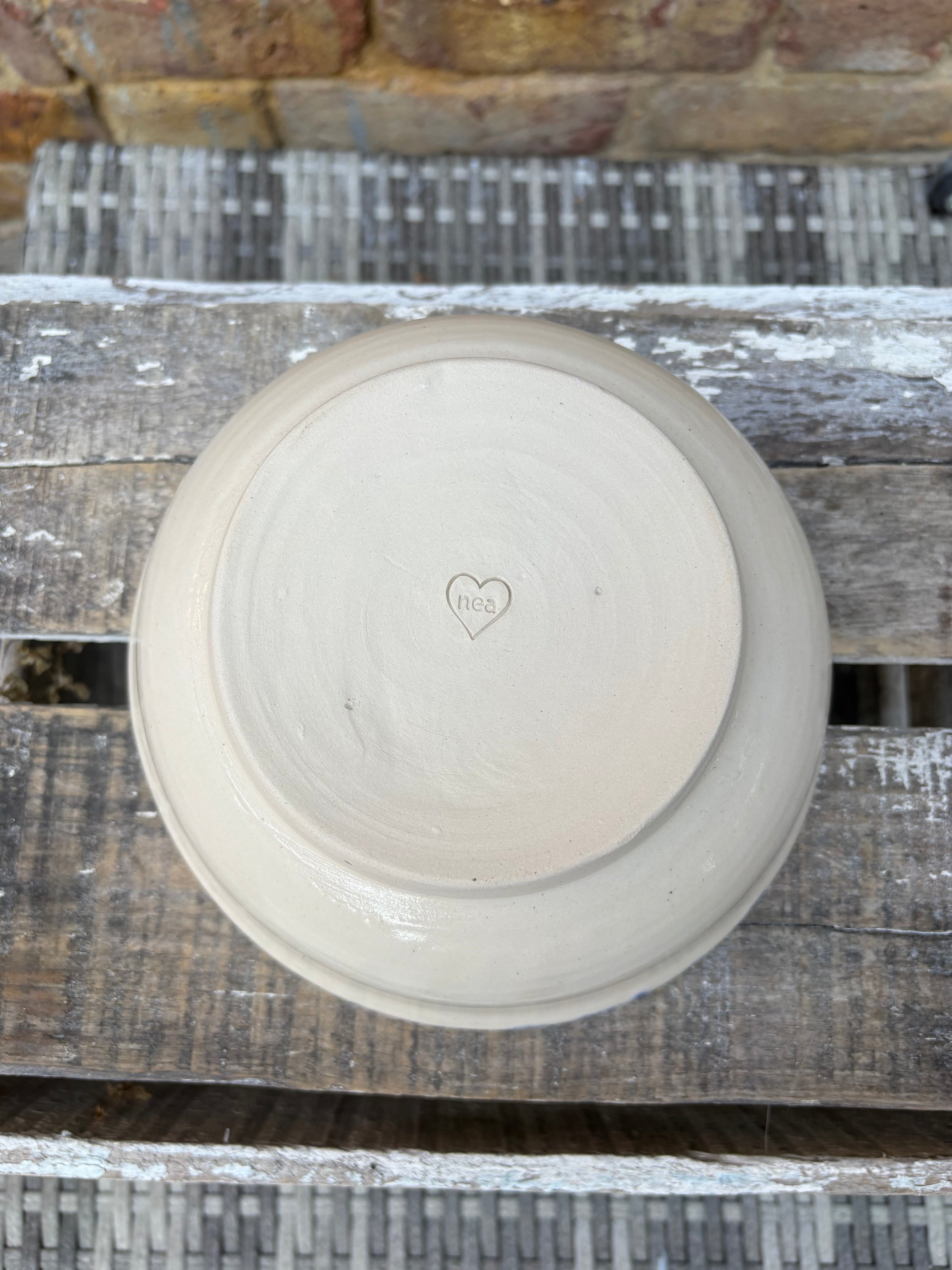 “eat, drink and fuck off by 9pm"  deep round salad/pasta bowl (pink night sky)