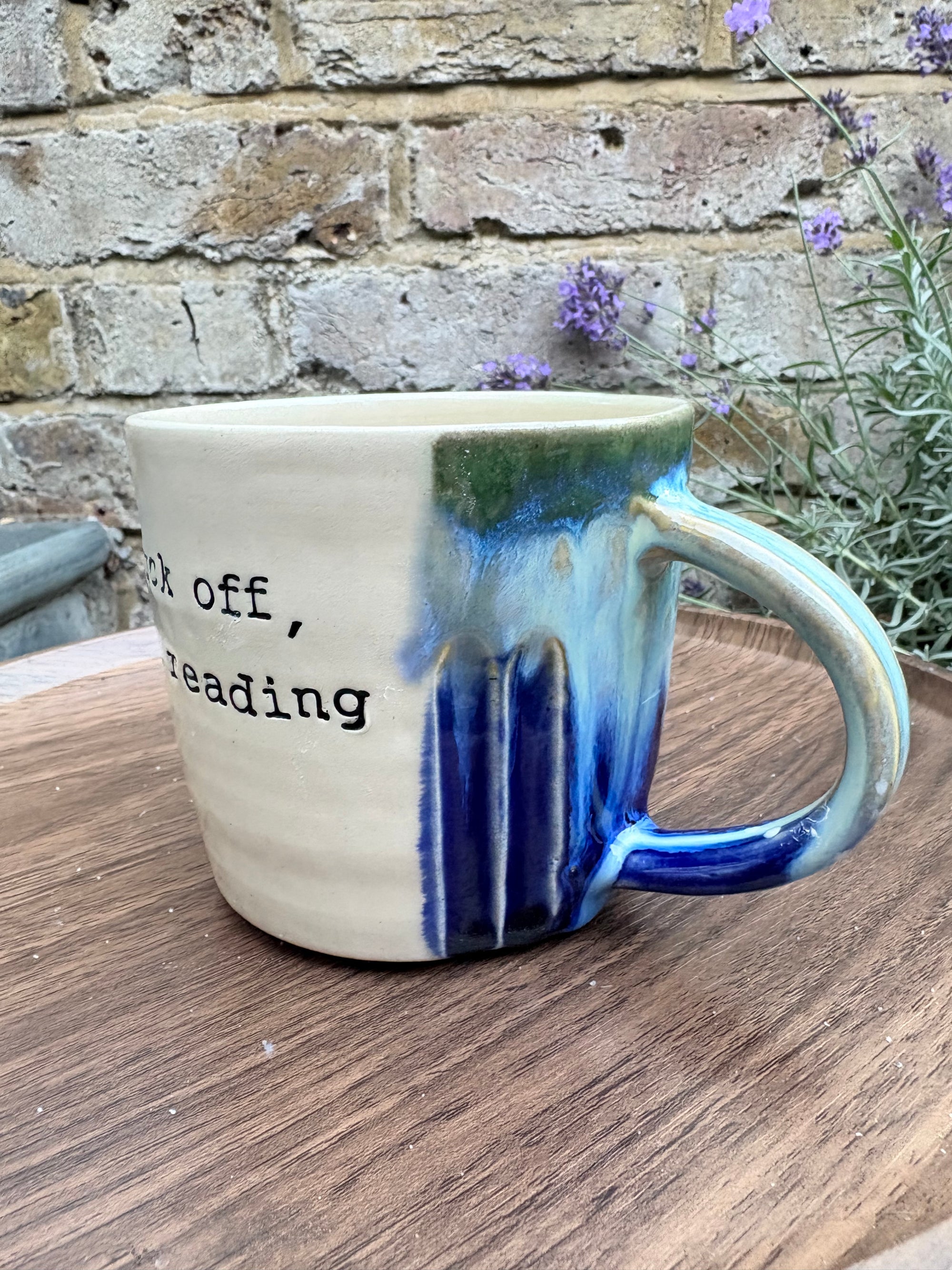 “Fuck off I’m reading" mug (blue/greens)