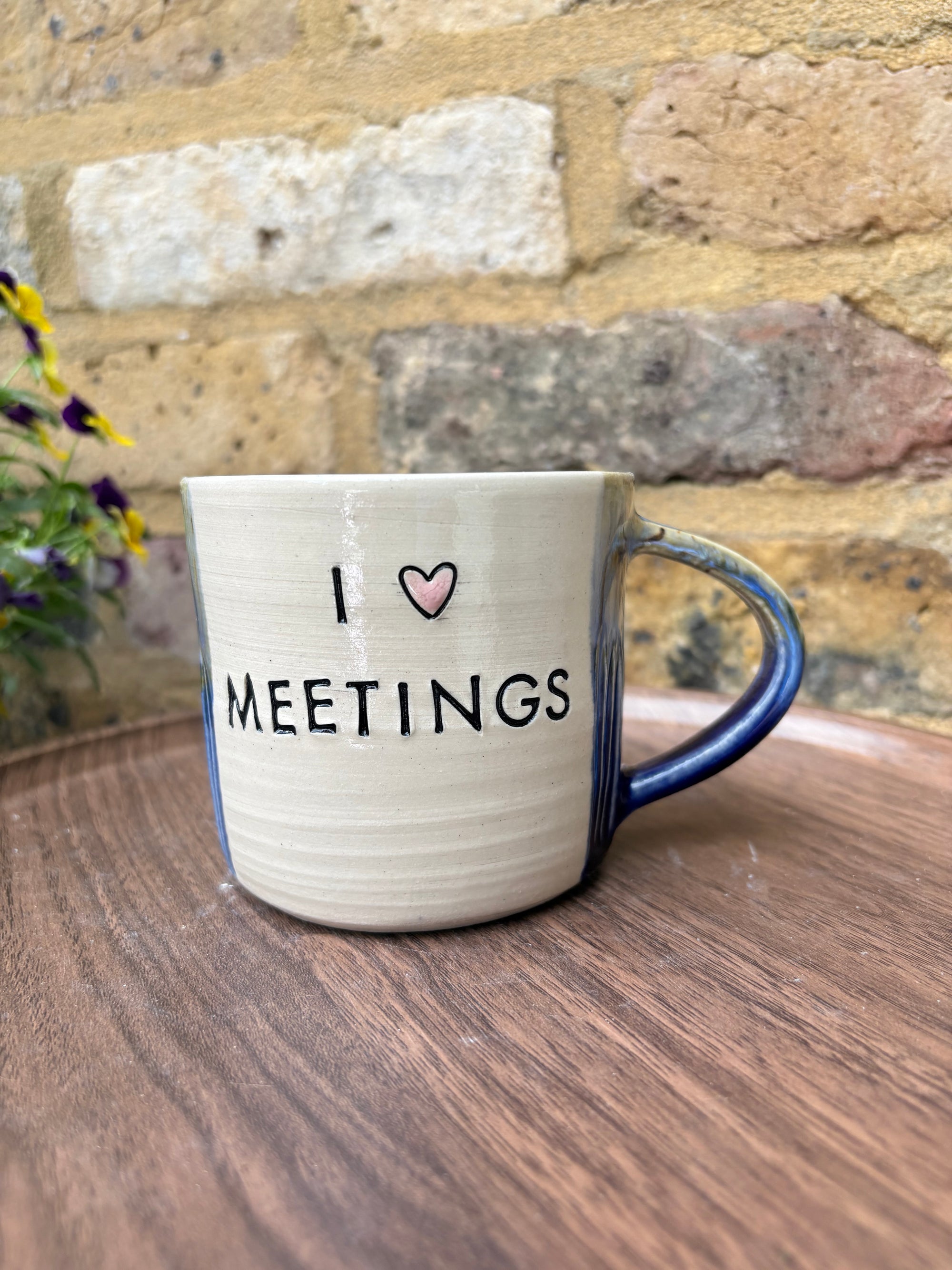 "I 🩷 meetings” "everyone in this meeting is a cunt" mug (blues, LEFT, small, 250ml)