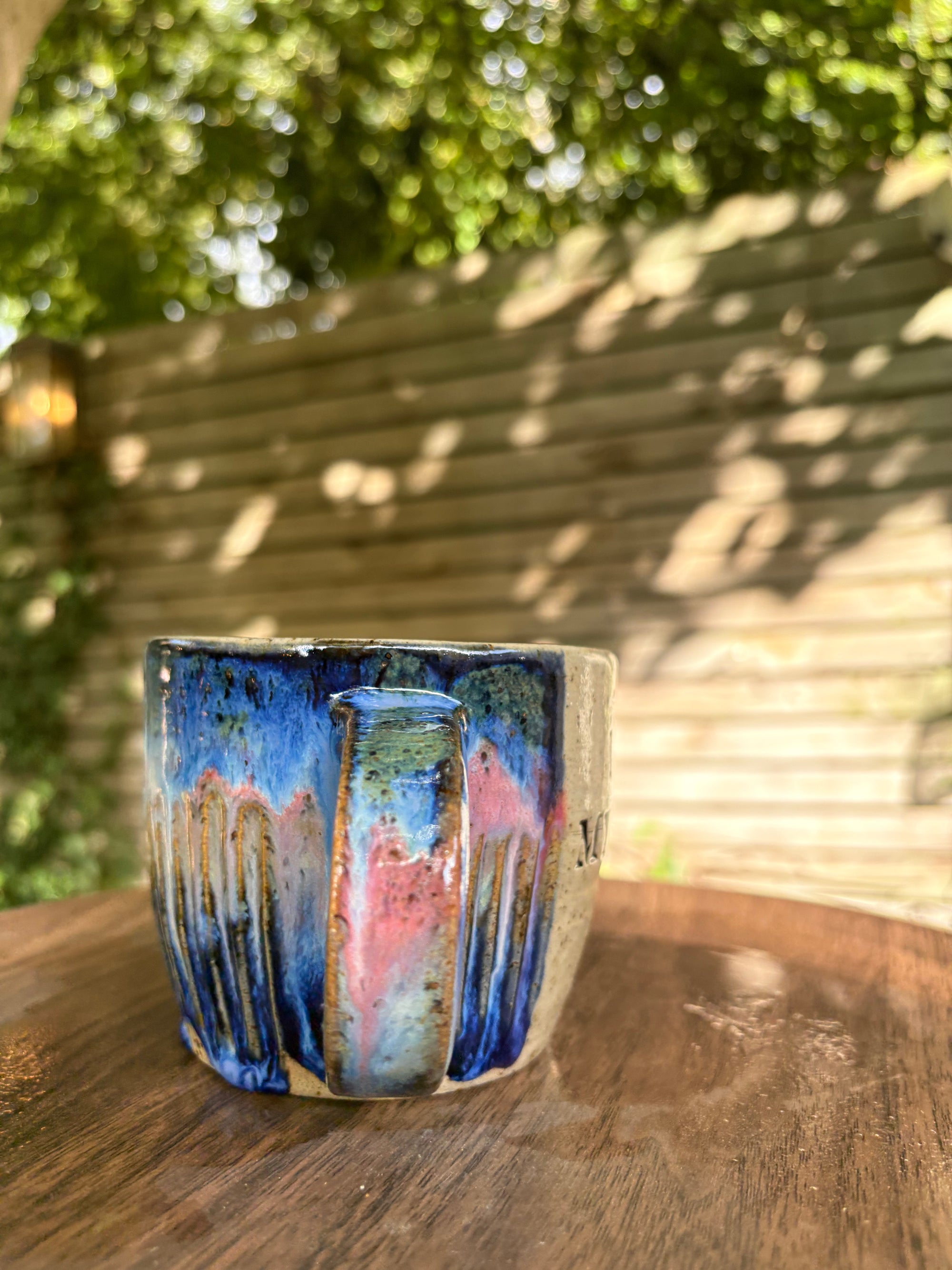 "I 🩷 my job” "FML" mug (Blue Night Sky, flecked, right hander)