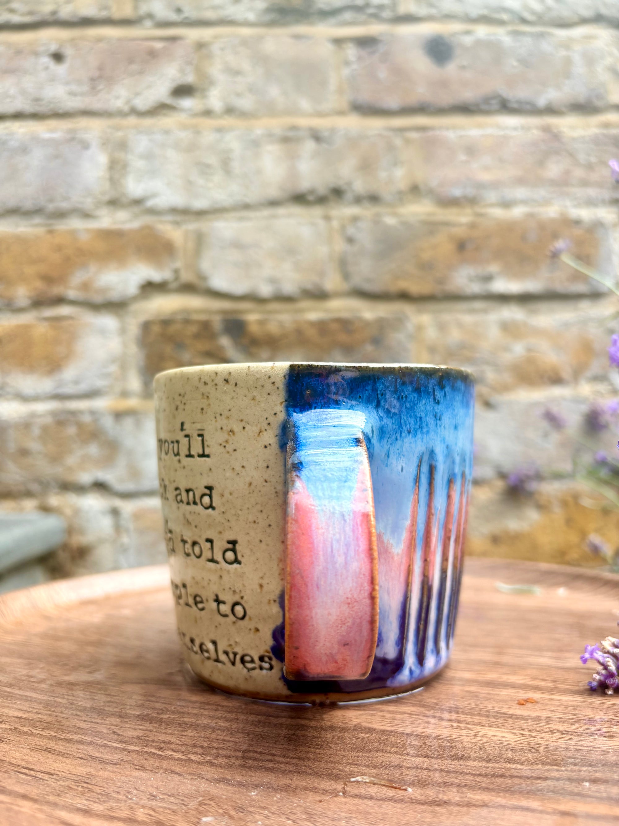 “one day you'll look back and wish you'd told more people to fuck themselves" mug (pink night sky)