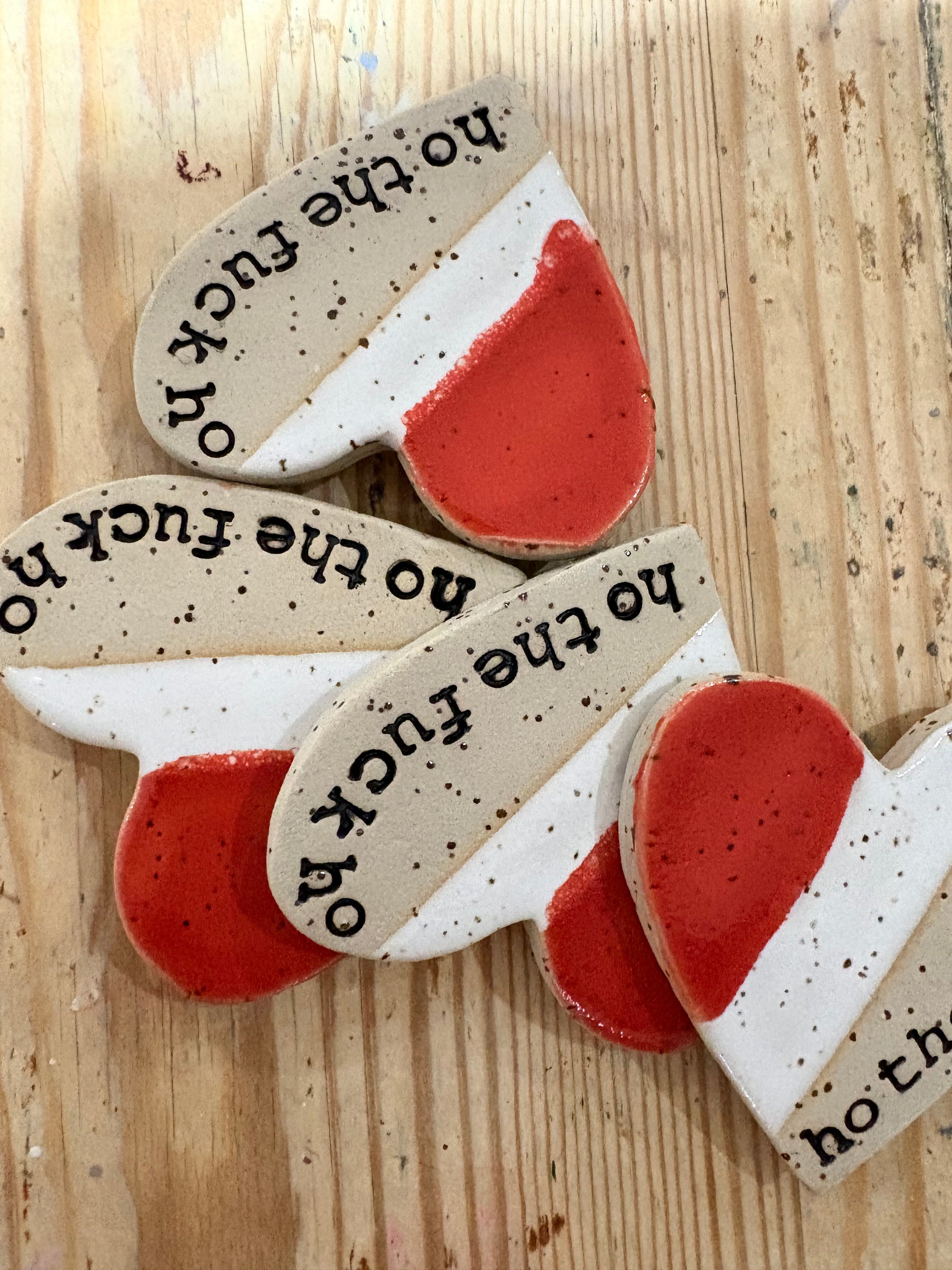 “ho the fuck ho” magnet (red and white, large)