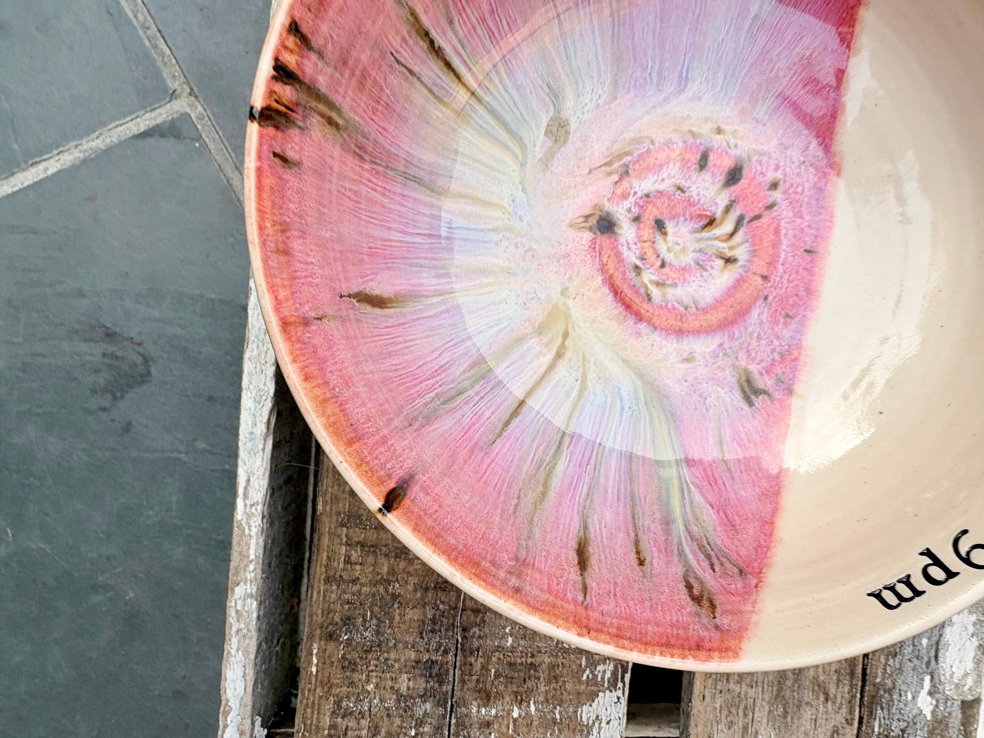 “eat, drink & fuck off by 9pm"  deep round salad/pasta bowl (pink, cream clay)