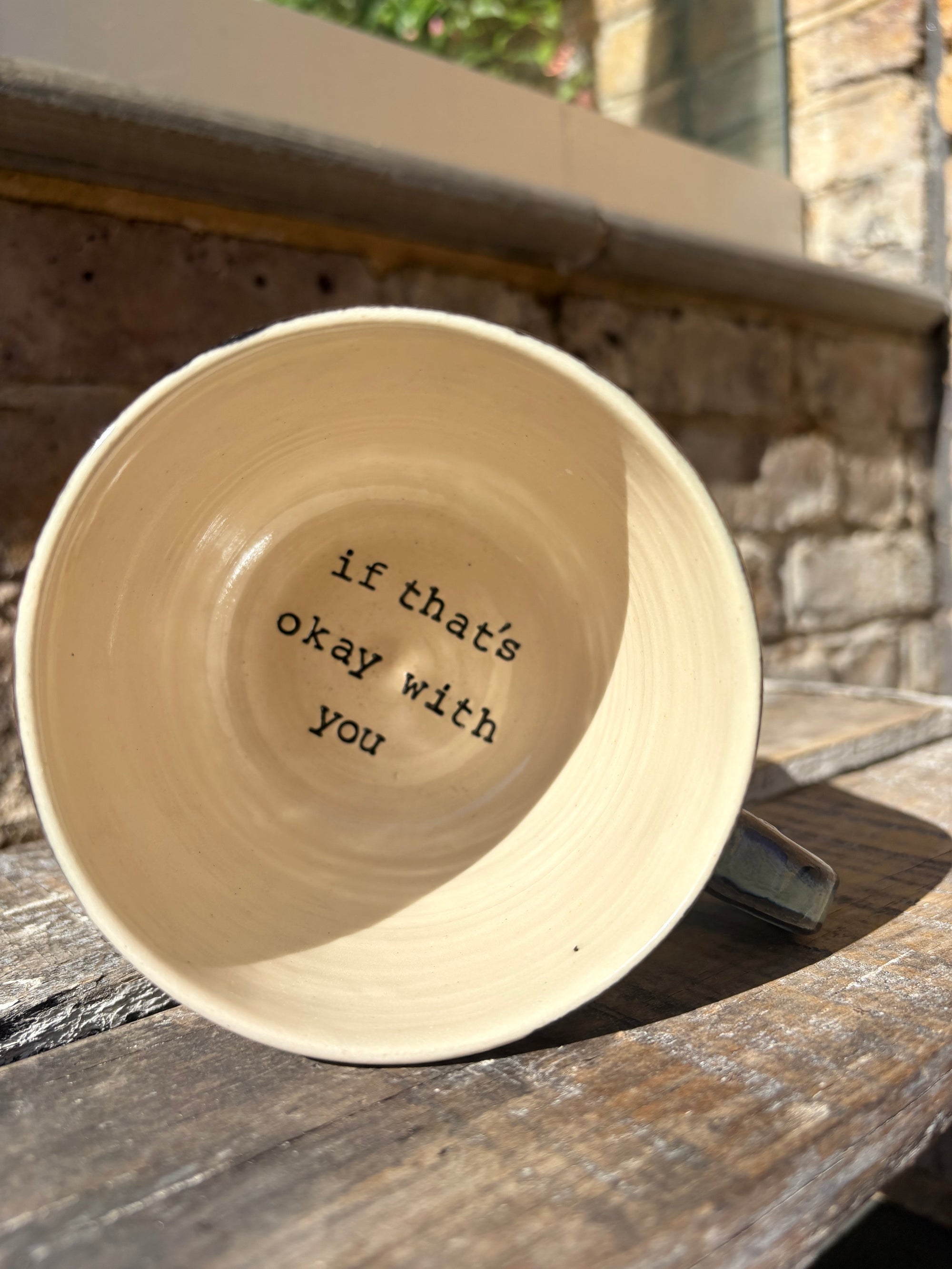 “No more fucking people pleasing" "if that’s okay with you" mug (blue shore)