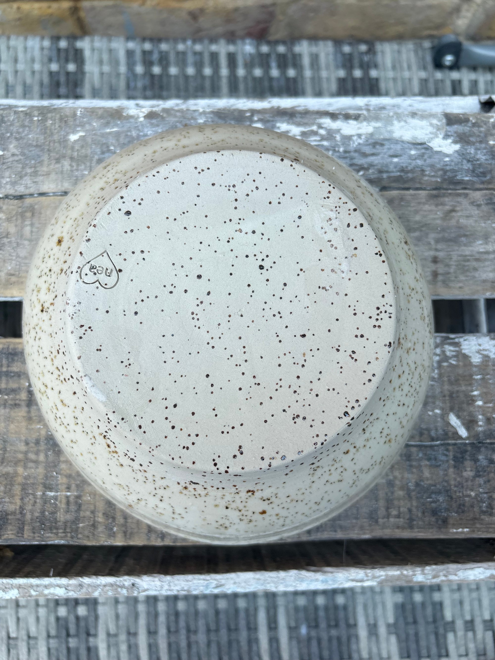 “eat, drink and fuck off by 9pm"  deep round salad/pasta bowl (lilac, flecked clay)
