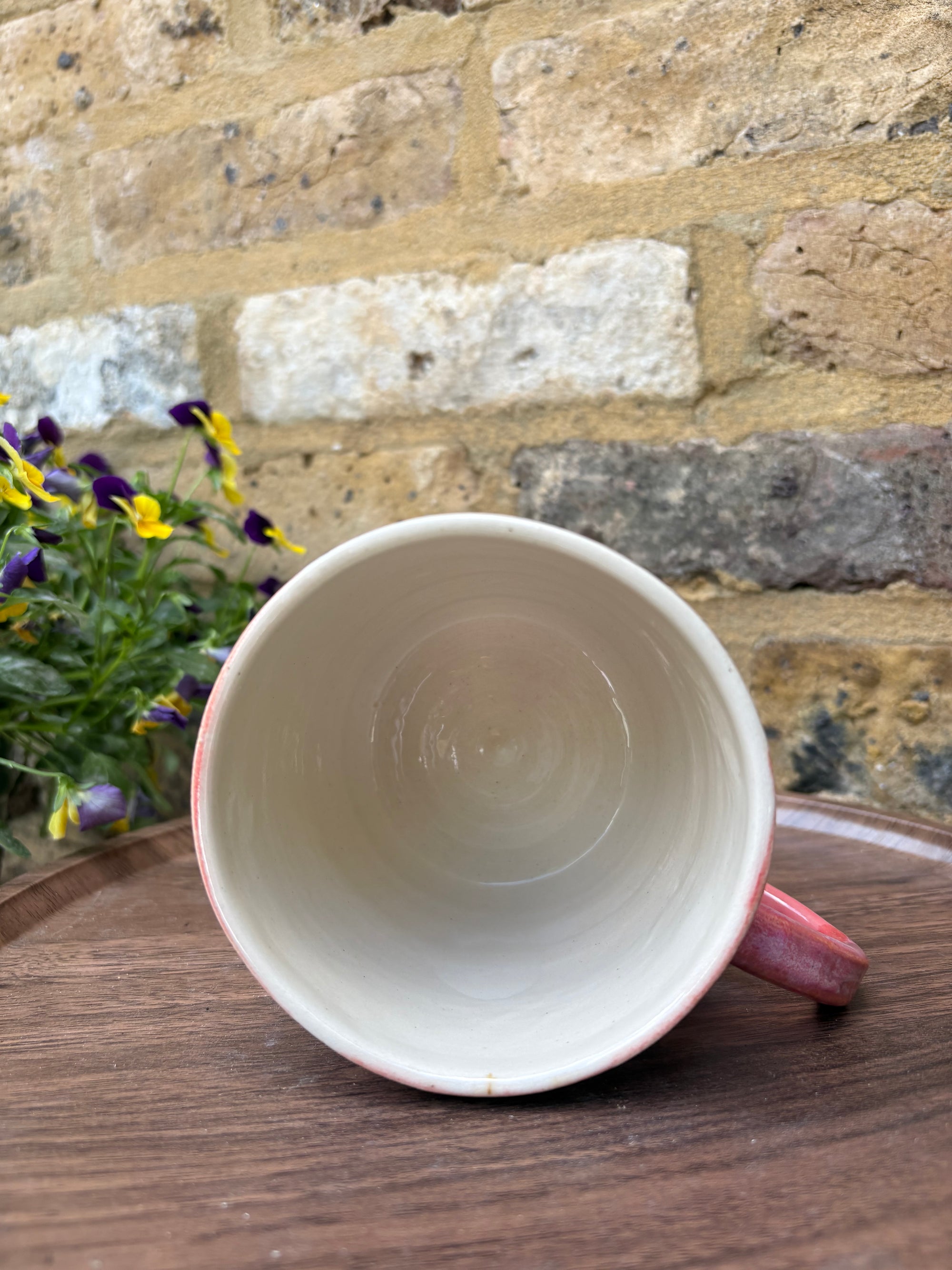 "FRAGILE like a fucking bomb" mug (pink wood, cream clay)