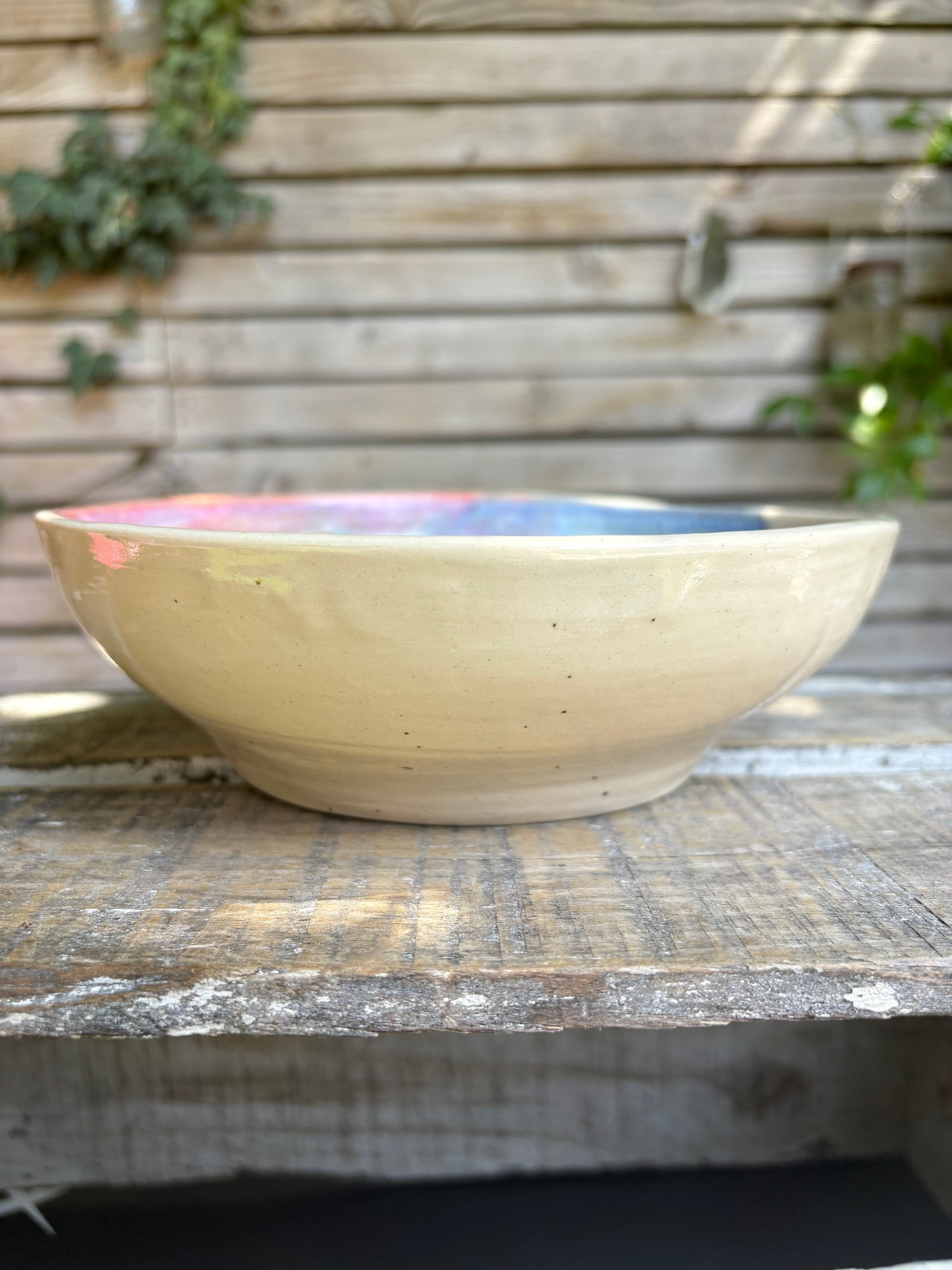 “fuck off i'm eating"  round salad/pasta bowl (pastels, cream clay)