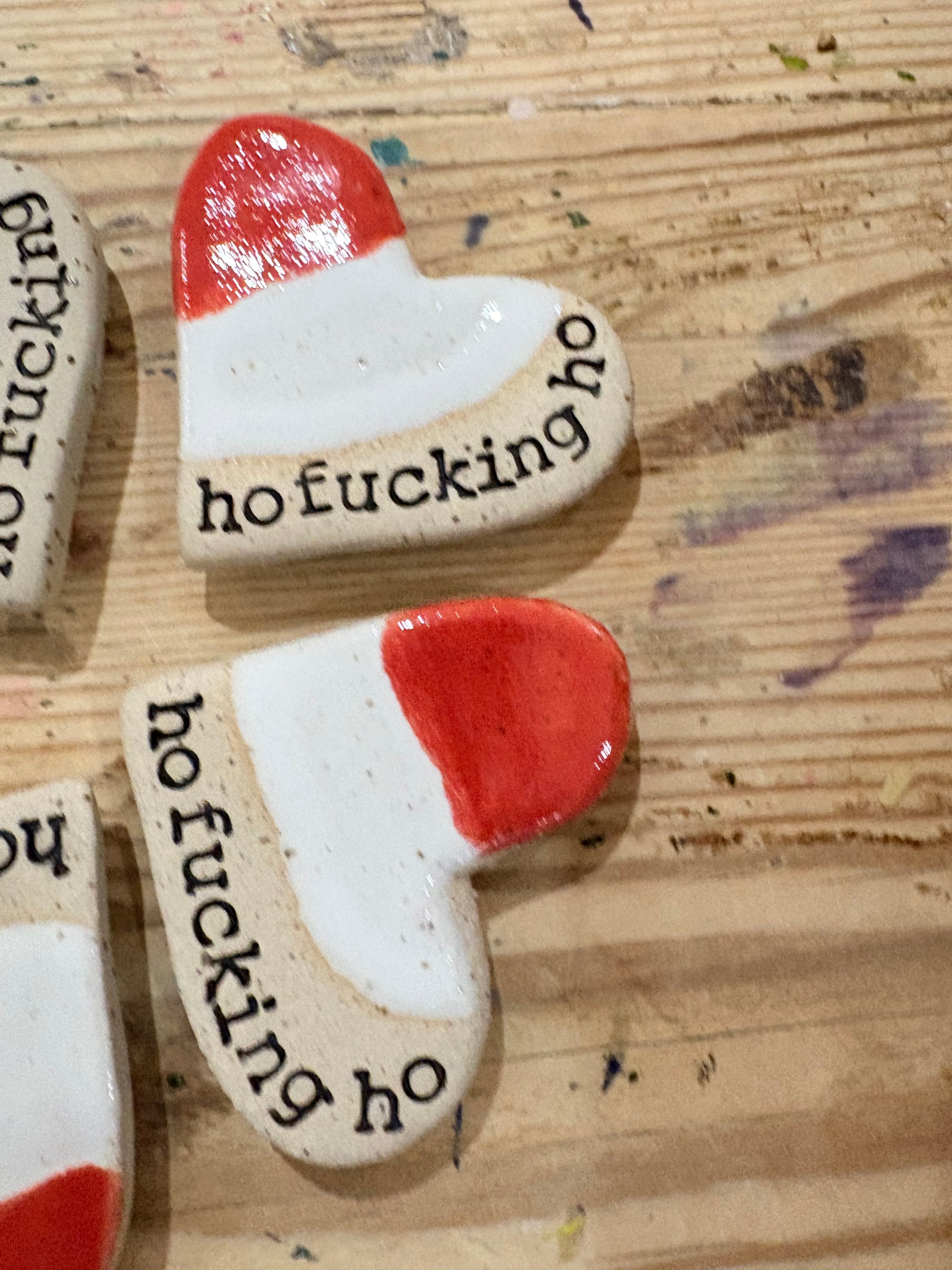 “ho fucking ho” magnet (red and white, medium)