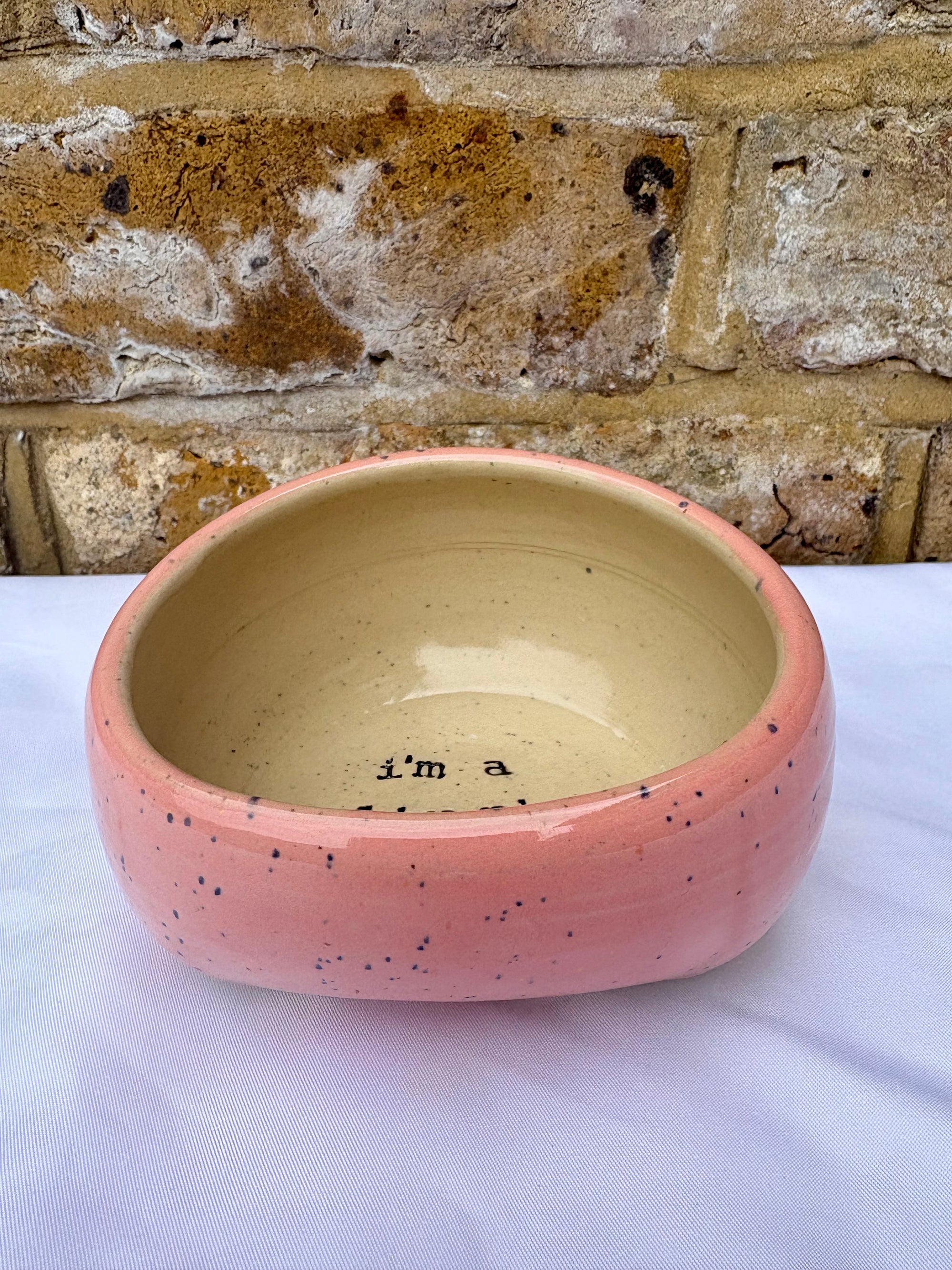 "I'm a salty piggy" Salt Pig (wheelthrown, pink speckle glaze)