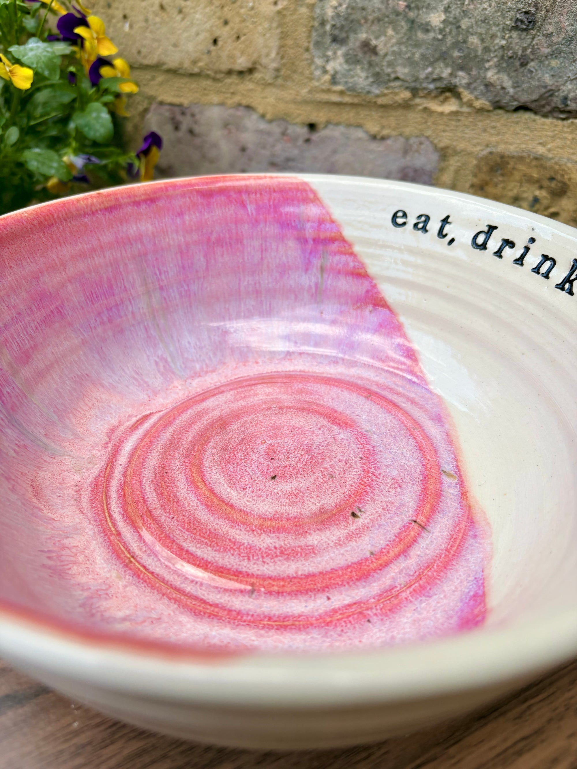 “eat, drink and fuck off by 9pm" round salad/pasta bowl (pink, cream clay, second)