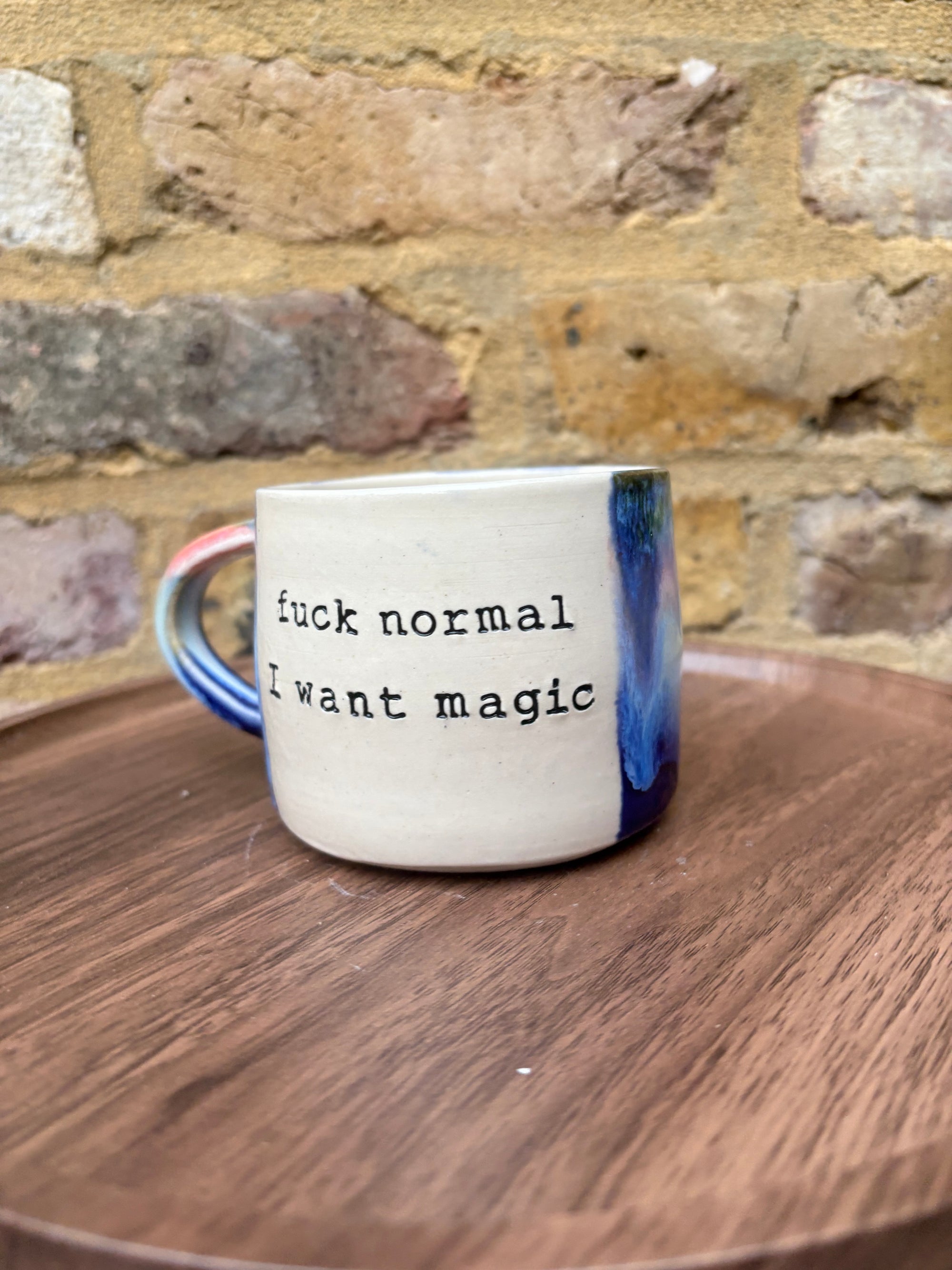 “fuck normal, i want magic" mug (Pink/blue)