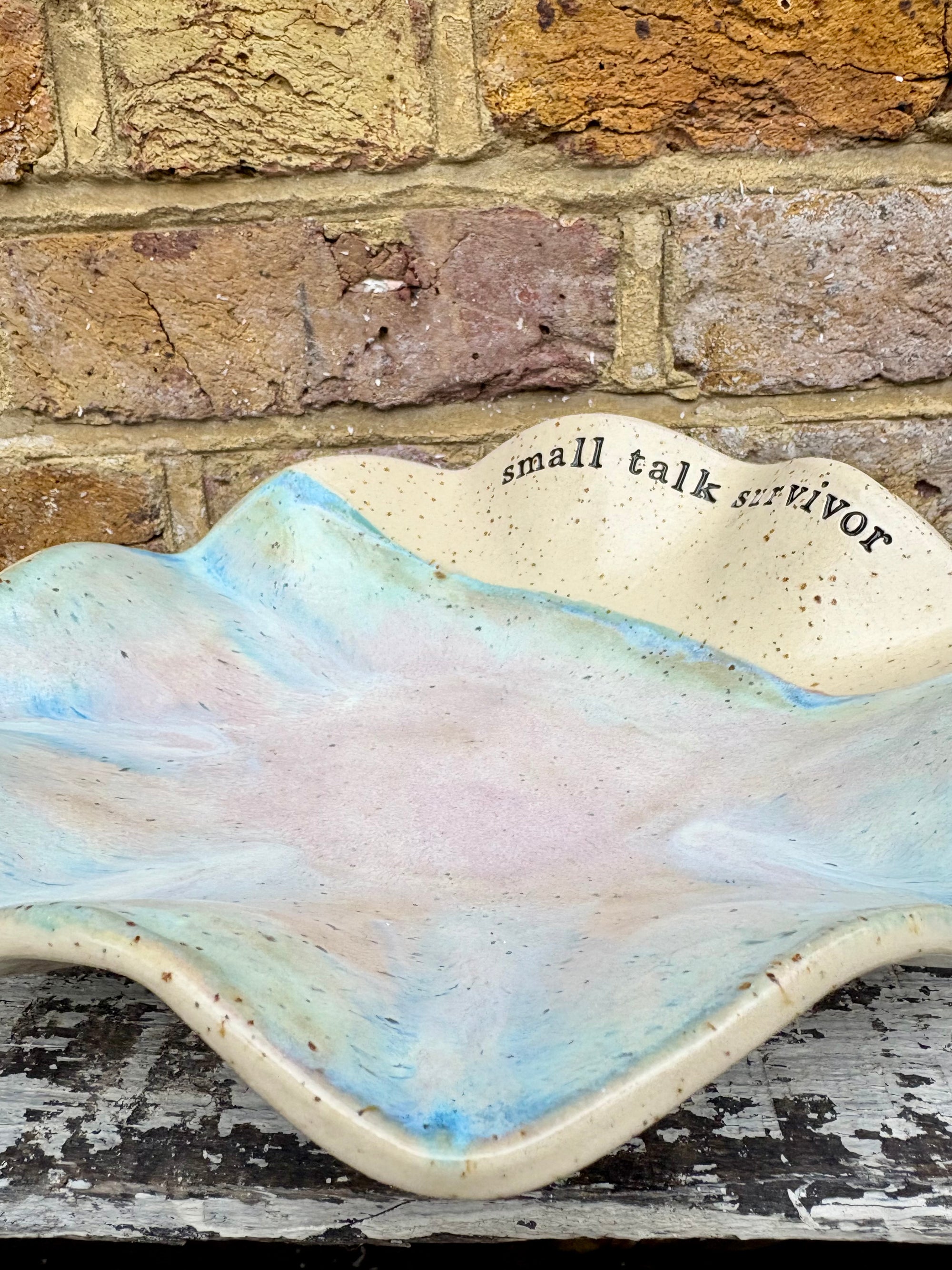 “small talk survivor" serving dish (Pink Night Sky