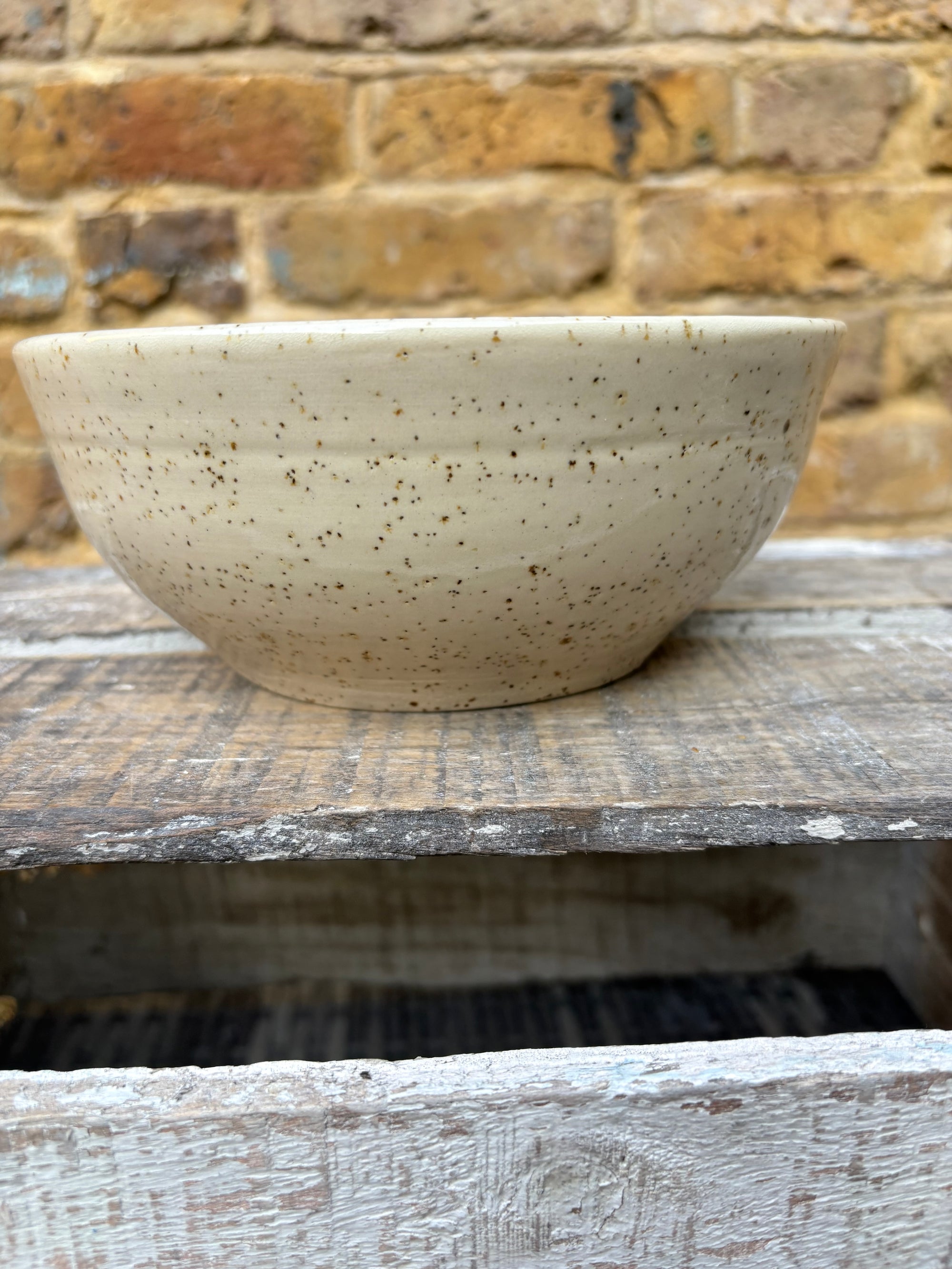 “eat, drink and fuck off by 9pm"  deep round salad/pasta bowl (lilac, flecked clay)
