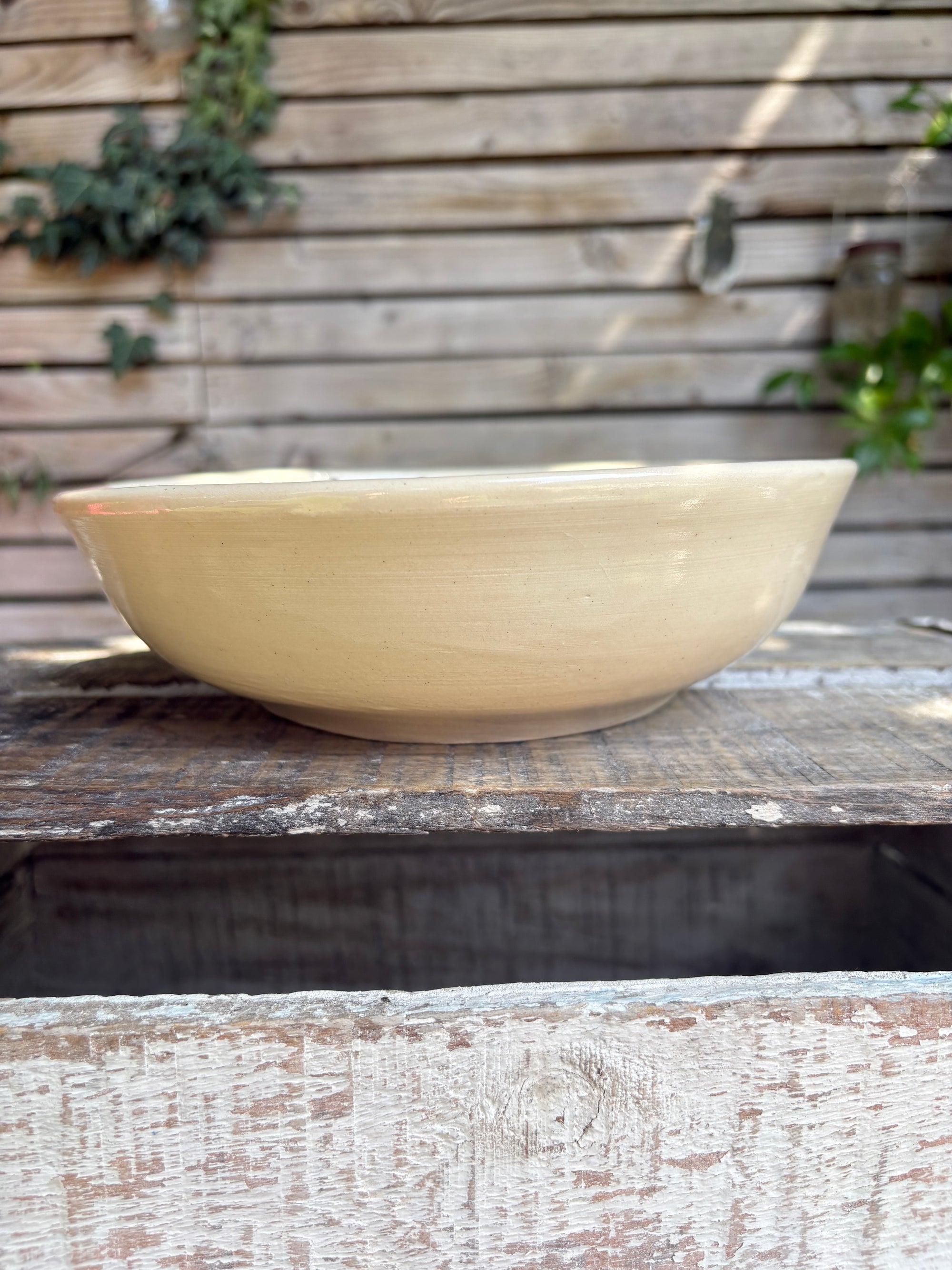 “eat, drink and fuck off by 9pm"  round salad/pasta bowl (pastels, cream clay)