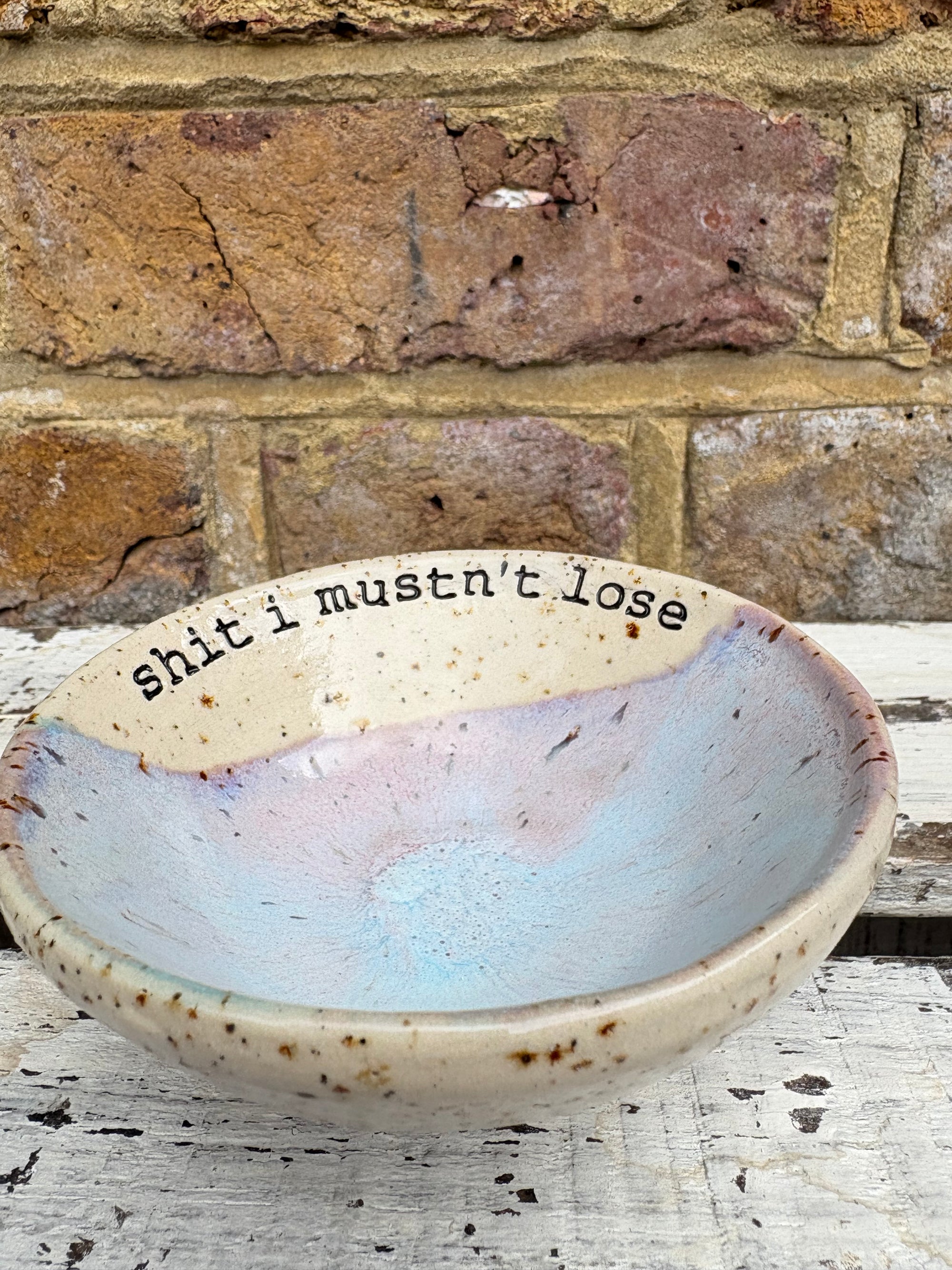 “shit I mustn't lose" trinket dish (pink night sky)